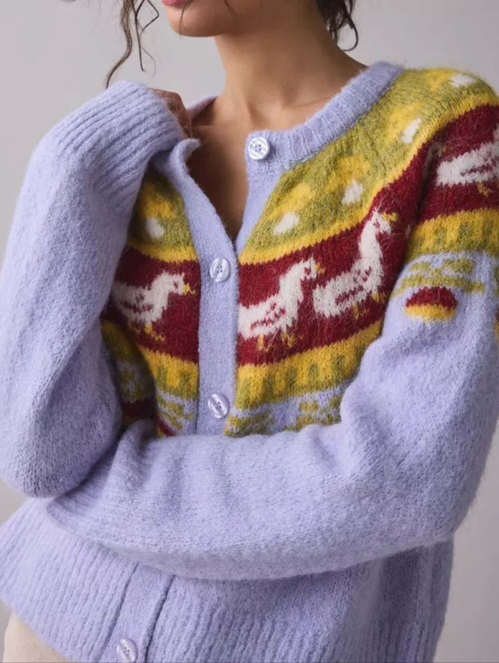 UO BDG Becca Goose Icon Fair Isle Brushed Knit Oversized Cardigan